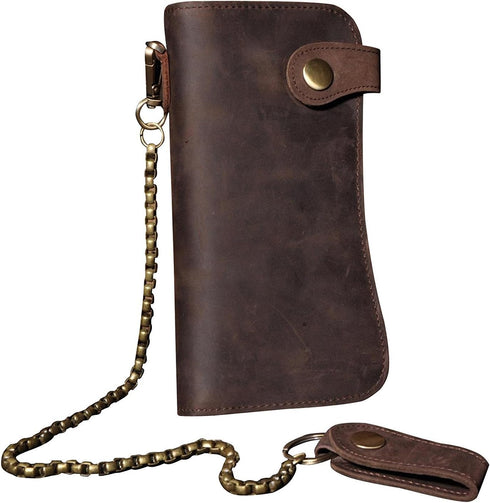 Mens Wallet with Chain Leather Long Bifold Trucker Wallet Vintage Biker Money Clip with Zipper...