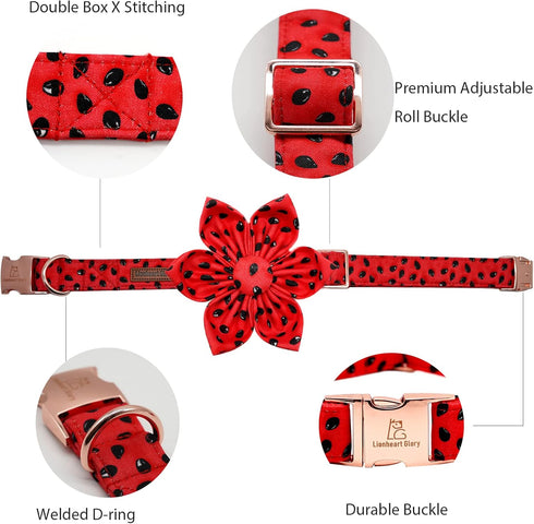 Lionheart glory Summer Dog Collar with Flower, Fruit Print Female Dog Collar Flower for Small Medium Large Dogs Adjustable Dog Flower Collar Bow...