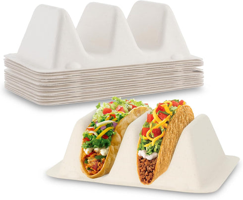 MT Products Pulp Fiber Taco Container 7" x 4.25" x 2" - 2 Compartments Taco Holder - Pack of 15...