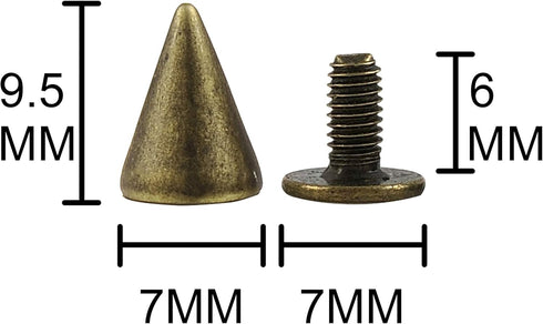100 Sets 9.5MM Bronze Spikes and Studs Metal Bullet Cone Spikes Screw Back Leather Craft Rapid Rivet Screws Punk Studs and Spikes for Clothing Sho...