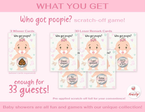 Party Hearty Baby Shower Games for Girl, 33 Poopie Emoji Scratch Off Lottery Tickets, Baby Games Ideas, Scratch Off Game...