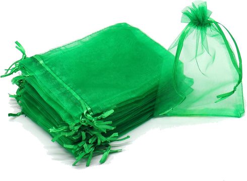 100Pcs 3x4 Inch Green Organza Bags with Drawstring, Christmas Small Mesh Jewelry Gift Pouches Baby Shower Party Favor Bags...