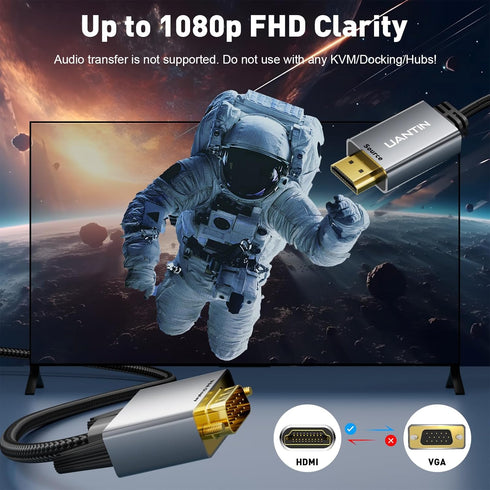 HDMI to VGA Cable Adapter 3.3FT |Anti-Interference Gold-Plated Plugs| 1080P Aluminum HDMI Source to VGA Display Braided Cord (Male to Male) for PC...
