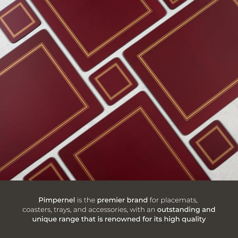 Pimpernel Classic Burgundy Drink Coasters Set of 6 - Heat & Stain Resistant Square Coasters with Non-Slip Cork Backing for Hot and Cold Beverages ...