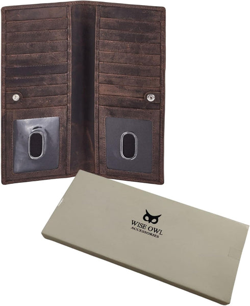 Long Wallet for Men Women Real Leather Bifold RFID Stylish Slim Handmade 2 ID Window Credit Card Holder in Gift Box...