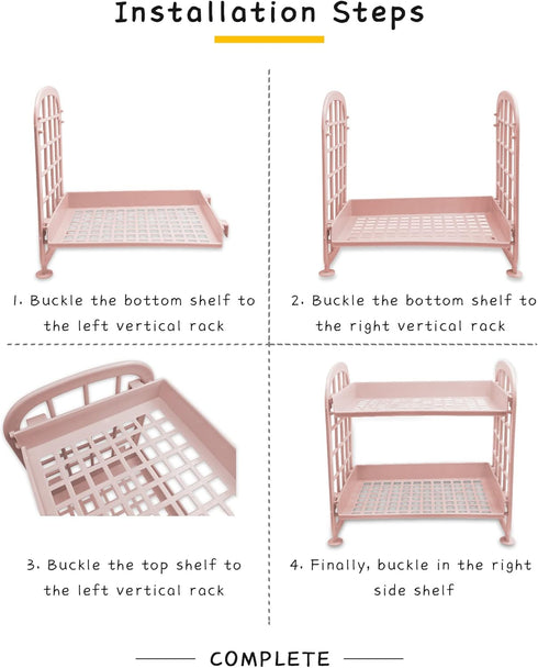 UnnFiko 2-Layers Table Shelf Organizer, Adjustable Plastic Storage Rack Shelf Square Basket Desk Stand Table Storage Organizer Shelves (Green)...