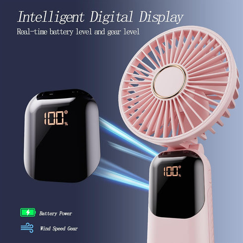 Portable Fan, 4200mAh Battery Operated Fan, 5 Speeds&Digital Display, 180° Foldable Makeup Fan for Women with Base, Handheld/Neck/Desk 3in1 Fan fo...
