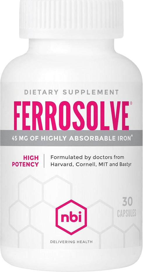 FerroSolve, Best Absorption Iron Supplement 45 mg | High Potency | GI Safe | 30ct Veggie Capsules...