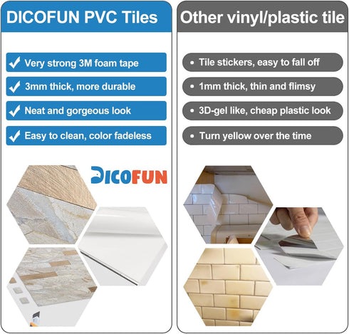 DICOFUN Marble Look Peel and Stick Backsplash Wall Tile, Light Brown PVC Kitchen Backsplash Peel and Stick...