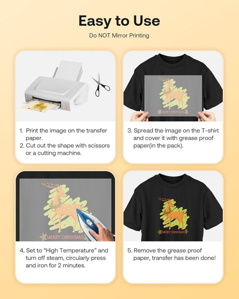 Hiipoo Heat Transfer Paper for T Shirts 25 Sheets, 8.5"x11" Printable Heat Transfer Vinyl for Inkjet Printer Iron on Transfers for Dark Fabric...