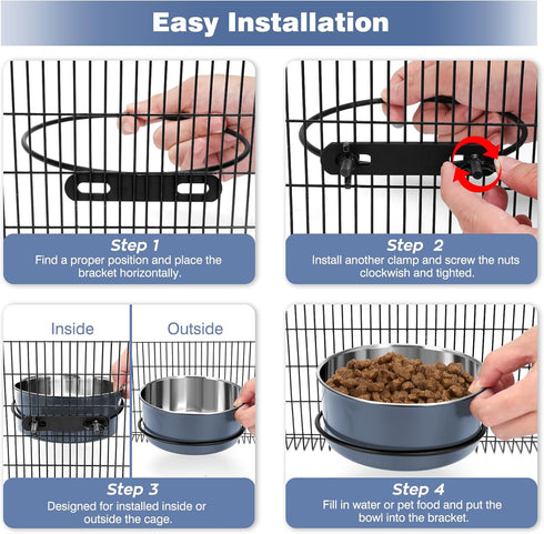 Dog Kennel Bowls for Crates, Hanging Dog Crate Water Bowls No Spill, 2 Pack Kennel Food Water Bowl Mountable Cage Accessories, Stainless Steel Pet...