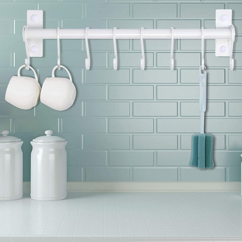 Dseap Kitchen Utensil Holder Hanger, Pot and Pan Rack wall mounted, Kitchen Rail with 8 Hooks for Hanging Cooking Utensils, Mugs, Spoons, Wall Mou...