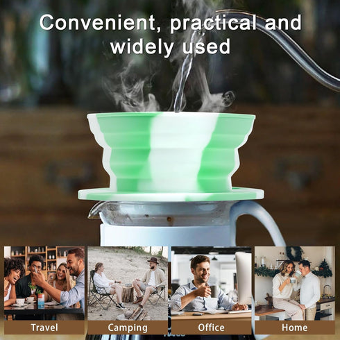Paperless Travel Camping Pour Over Coffee Maker with Stainless Steel Filter, Collapsible Travel Pour Over Coffee Dripper Kit, Silicone Backpacking...