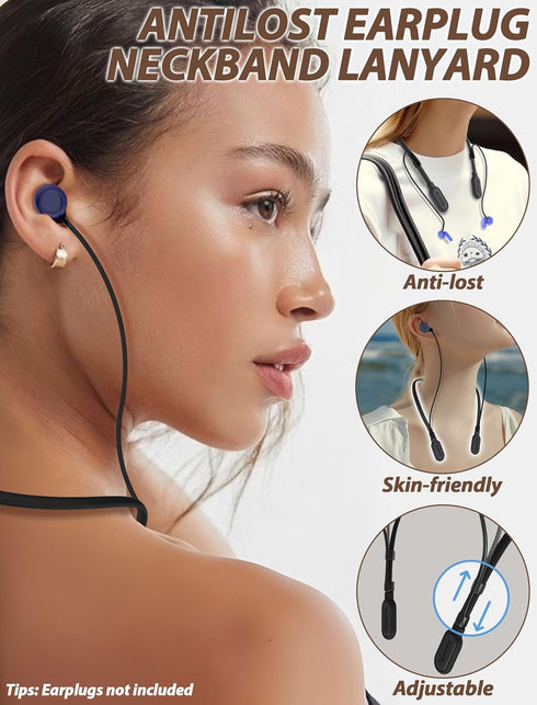 HALLEAST Earplugs Cord, Anti-Lost Earplug Lanyard Neckband, Safety Connector Strap, Black...