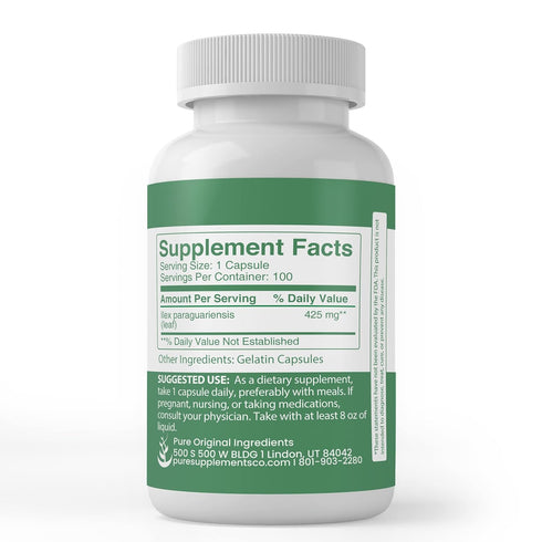 PURE ORIGINAL INGREDIENTS Yerba Mate, No Magnesium Or Rice Fillers, Always Pure, Lab Verified (100 Capsules)...