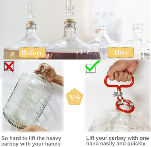 Carboy Handle, 2 Pack Carboy Carrying Handle Heavy Duty Carboy Holder for Smooth Neck 3 Gallon 5 Gallon 6 Gallon 6.5 Gallon Glass Carboys for Ferm...