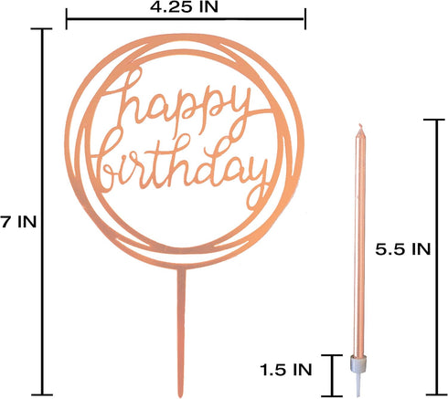 24 Count Tall Thin Metallic Rose Gold Slow Burning Birthday Candles in Holders with Matching Elegant Classy Cake Topper for Special Custom Birthda...