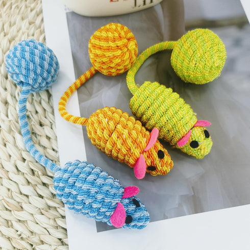 3Pcs Cat Mouse Toy Sounding Mouse and Cat Toy Mice Shape Kitten Toys for Indoor Cats Kittens Cat Chew Toy Interactive Squeaky Mouse Cat Ball Toy P...