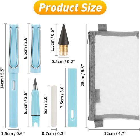 10 Pcs Everlasting Pencil Eternal Inkless Pencils with Pencil Case & 10 pcs Replacement Nibs,Reusable Infinite Pencil for Adult Artist Student...