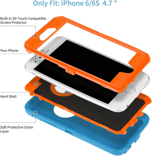 CAFEWICH iPhone 6/6S Case Heavy Duty Shockproof High Impact Tough Rugged Hybrid Rubber Triple Defender Protective Anti-Shock Silicone Mobile Phone...