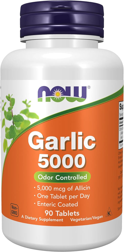 NOW Supplements, Garlic 5,000 (Allium sativum), Enteric Coated, Odor Controlled, 90 Tablets...