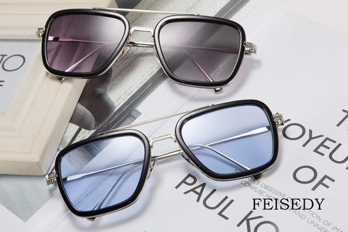 FEISEDY Retro 70s Pilot Sunglasses Tony Sunglasses Trendy Women Square Sun Glasses B2510...