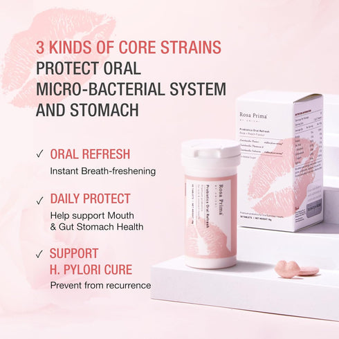 Unichi Oral Refresh Probiotics, Breath Treatment Supplement, Rose & Peach Flavour, 30 Lozenge...