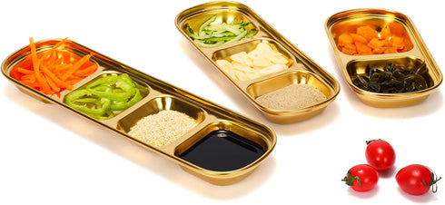 drizzle Sauce Dish Stainless Steel Gold Soy Tomato Sauce Salt Vinegar Sugar Spices Flavor Condiment Dip Bowls Korean BBQ Home Kitchen Plates...