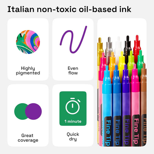 ARTISTRO 15 Oil Based Paint markers for Wood, Rock, Fabric, Glass - Permanent, Quick Dry, Waterproof - Oil paint pens for Ceramic, Mugs, Metal, Pl...