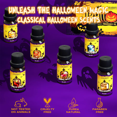 SALUBRITO Halloween Fragrance Oils Set, Funny Essential Oils Gift Set for Diffuser, Candle, Soap Making Scents, Pumpkin Pie, Spiced Cider, Caramel...