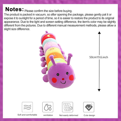 19.6" Caterpillar Stuffed Animal Small Pillow, Fun Plush Soft Long Pillow, Toy Doll Creative Birthday Gift Purple...