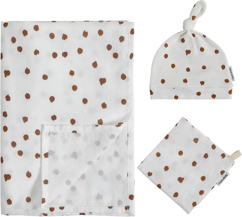 Baby Swaddle Blankets Set with Matching Hat and Drool Cloth Organic Cotton Muslin Blanket Soft Newborn Wrap Receive Blanket Photography Prop Large...