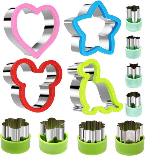 Sandwich Cutter Set, Including 4 Sandwich Cutters Shaped Like Dinosaur, Star and Heart and 8 Vegetable Cutters, Suitable For Children...