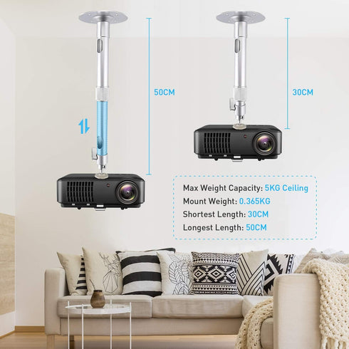 NIERBO Universal Projector Wall Ceiling Mount Hanger 360°Rotatable Head with Extendable Length 11.8 Inch to 19.7 Inch / 11 lbs Load Mounting Brack...