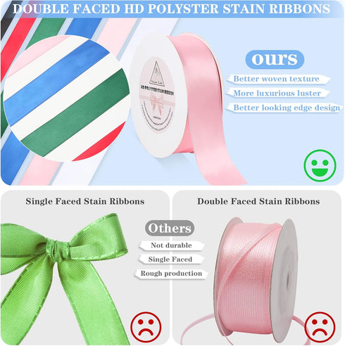 3/8" Pink Double Faced Satin Ribbons 50 Yards HD Polyester Stain Ribbon,for Wedding Gift Wrapping, Florist,Flowers,Arts and Crafts,Balloons,Holida...