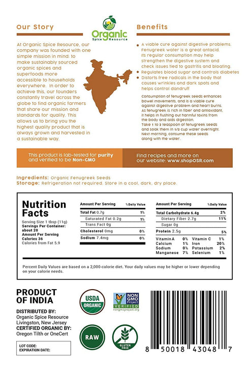Organic Fenugreek Seeds | 8 Ounce | USDA Organics and Non-GMO Verified Project Approved | Product of India | 100% Raw and Natural | Resealable Kra...