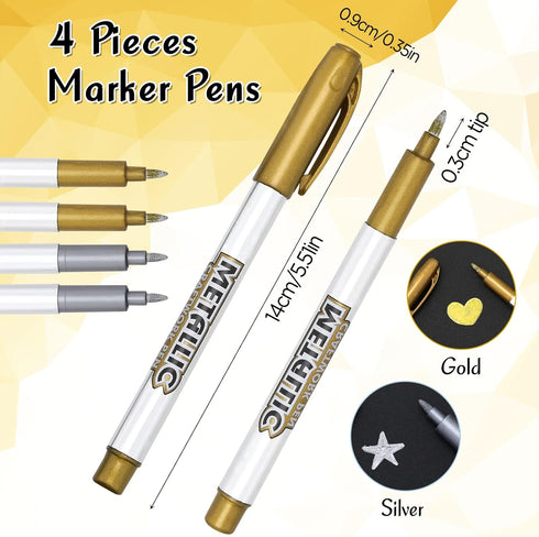 YASUOA Silver Gold Metallic Marker Pens, Shiny Glittering Gold Silver Ink Permanent Markers Pen Writing Pen Permanent Art Marker Pens for Card Mak...