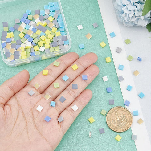 SUNNYCLUE 1 Box 240Pcs 2 Hole Glass Beads Tila Beads 5mm Two Hole Spacer Bead Japanese Seed Bead Loose Beaded Square Beads for Jewelry Making Bead...