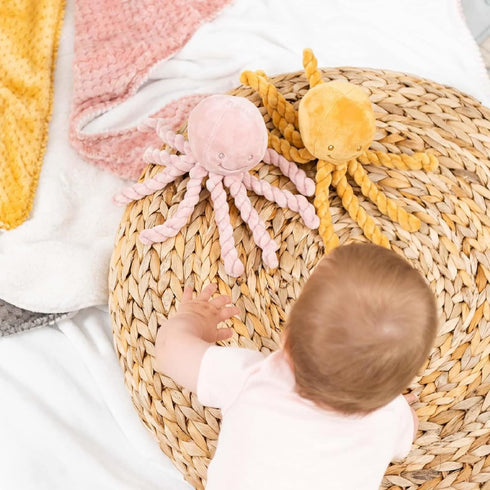 Nattou Plush Stuffed Toy, Cuddly Companion, Umbilical Cord Design Reassures Baby, Vegan, Lapidou Octopus, Yellow...