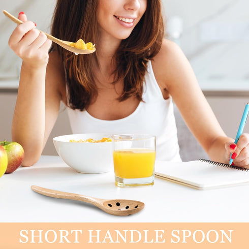 Tioncy 6 Pcs Wooden Slotted Spoons for Jar 7.1" Short Handle 10 Holes Beech Cooking Spoons Caviar Spoon for Soup Cereals Dips Curry Sauces Stews K...