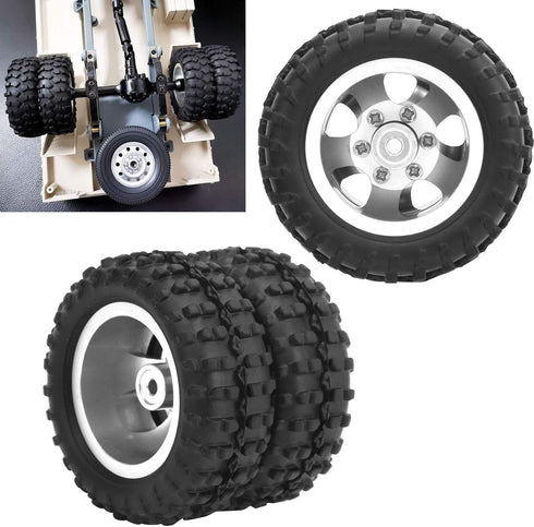 2pcs RC Car Rear Tires, Durable 52mm Aluminum Alloy Rear Tire RC Upgrade Parts for WPL D12 1/10 RC Truck, RC Wheels RC Accessories (009)(Silver)...
