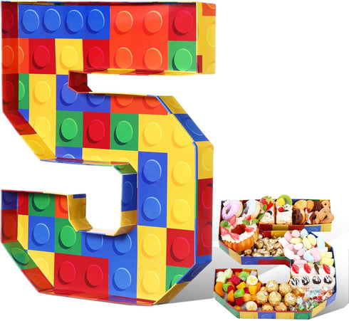 Mifoci 13.7" Building Block Party Cardboard Number for Charcuterie Bricks Birthday Party Fillable Paper Mache Chocolate Candy Decorative Gift Box ...