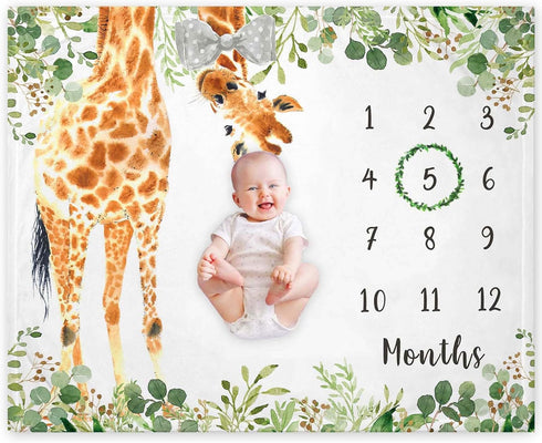 Giraffe Milestone Blanket, Safari Baby Growth Chart Monthly Blanket, Watch Me Grow Jungle Baby Nursery for New Moms Baby Shower(50"x40")...