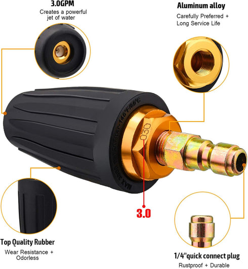 Pressure Washer Turbo Tip 3000PSI Turbo Nozzle Kit 360° Rotating Presure Washer Turbo Nozzles 1/4'' Quick Connect with 5 Nozzle Tips Kit Multiple ...
