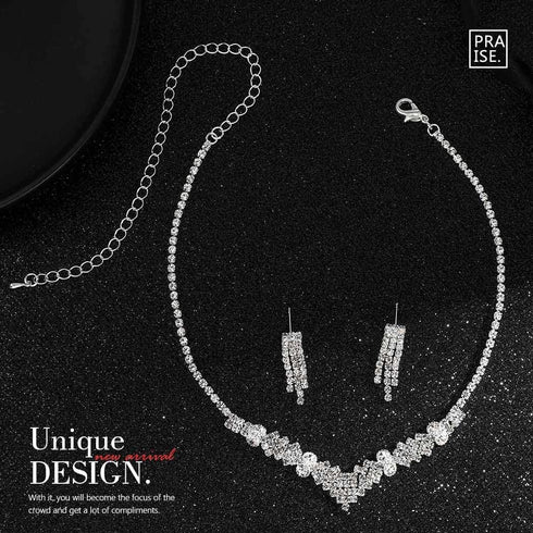 Unicra Silver Bride Necklace Earrings Set Bridal Wedding Jewelry Sets Party Rhinestone Costume Jewelry Set Crystal Choker Necklace for Women and B...