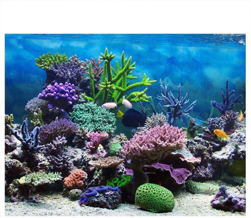 Aquarium Background Poster,Fish Decorations Pictures 3D Effect PVC Adhesive Poster Underwater Coral Reef Decor Paper Cling Decals Sticker(76x30cm)...