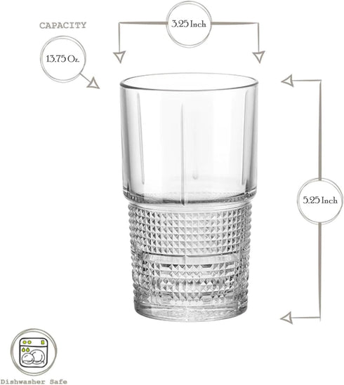 Bormioli Rocco Bartender Novecento Stackable 13.75 oz. Hi-Ball Drinking Glass for Mixed Cocktails, Clear, Set of 4...