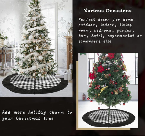 Black and White Buffalo Plaid Check Christmas Tree Skirt 48 inches, Country Xmas Tree Decorations Tree Skirts Double Layers Holiday Ornaments...