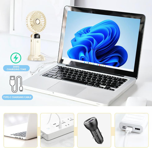 Portable Fan, Mini Handheld Personal Fan 4000mAh Rechargeable Battery Operated Desk Fan with Base, LED Display,5 Speeds Cooling Fan for Travel Cam...