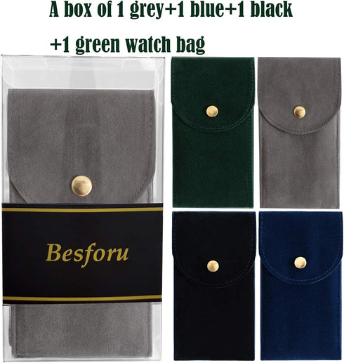 4 PCS Watch Travel Case for Men and Women Portable Velvet Watch Pouch Watch Storage Bag and Organizer (1BLACK+1GREEN+1BLUE+1GRAY)...